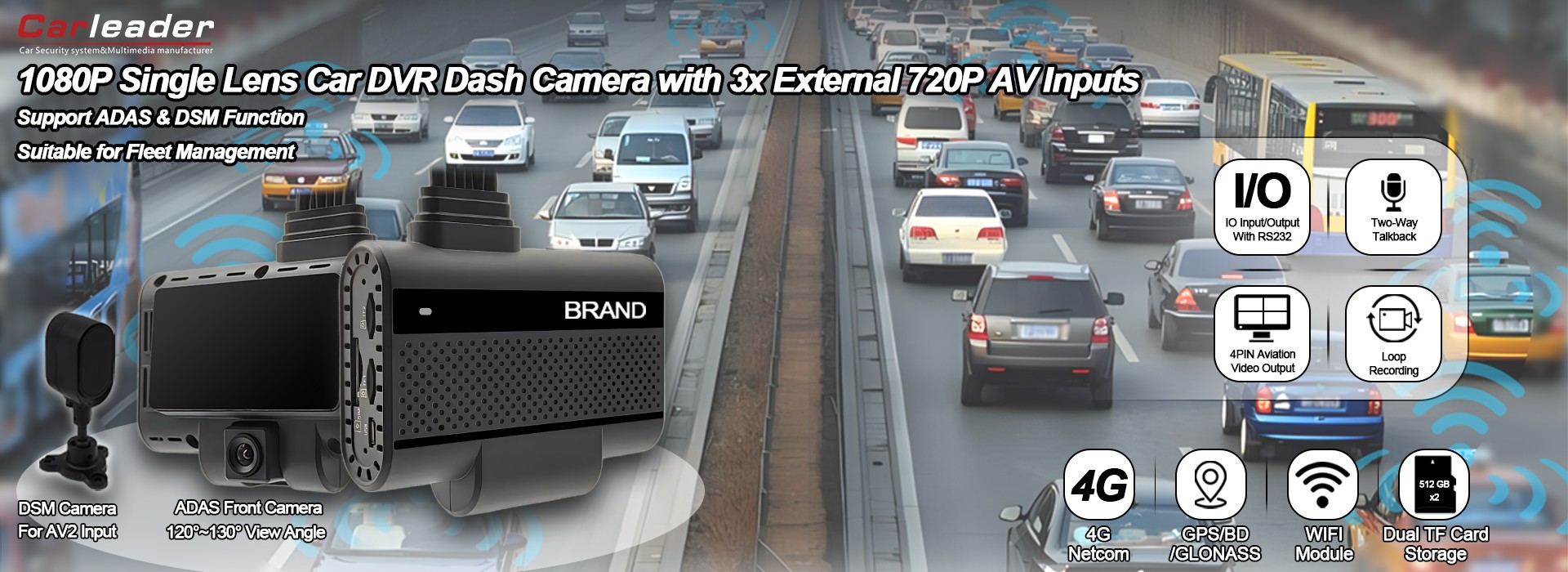 1080P единична леща за кола DVR камера с 3 външни 720P входа