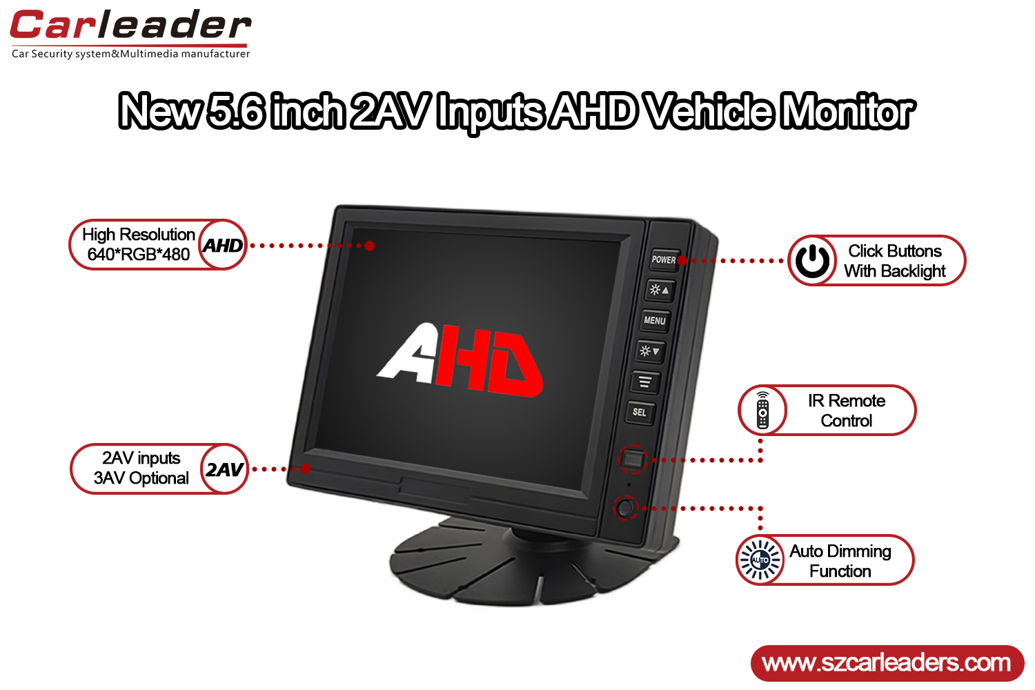 5-инчов TFT LCD цифров панел AHD монитор