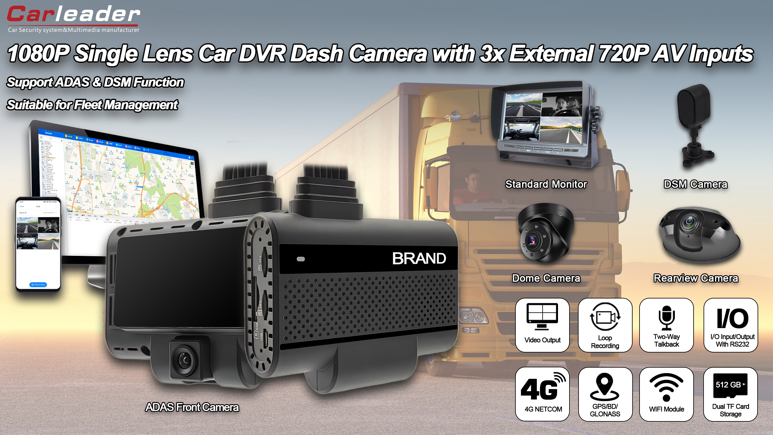 Carleader 4ch DVR AI System Camera System за управление на флота
