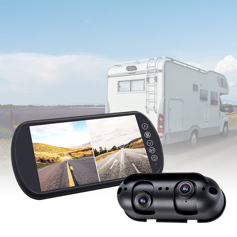 Защитете вашия RV / Motothome със 7-инчова система за огледален монитор Carleader с две лещи и разделен изглед